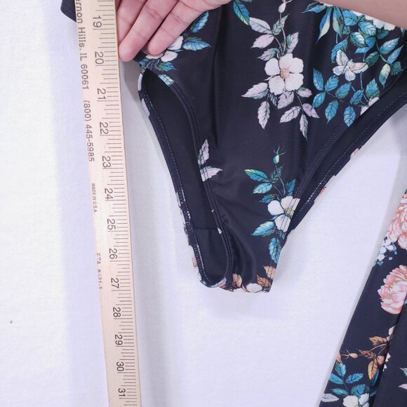ASOS Swim Size 8 Black Floral Wrap Tie V Neck One Piece Sexy Swimsuit - Picture 13 of 13